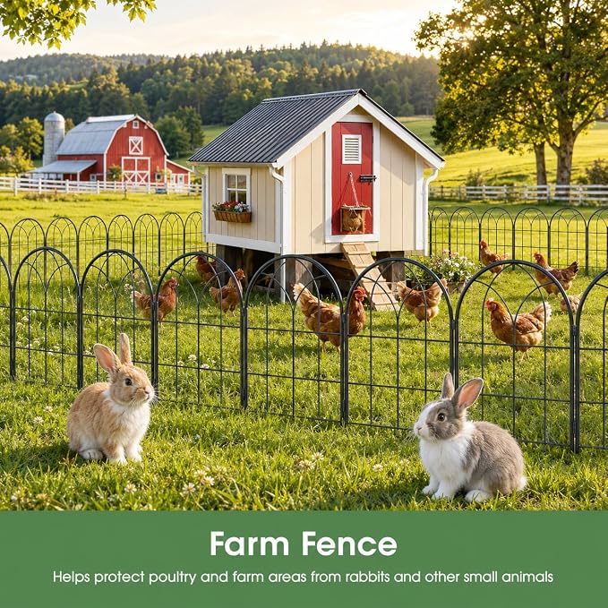 Decorative Garden Fence, 10 Panels, 16.5 in H x 10.5 ft L, No Dig Metal Border Edging for Flower Beds, Yard and Patio, Black Outdoor Barrier for Rabbits and Small Dogs