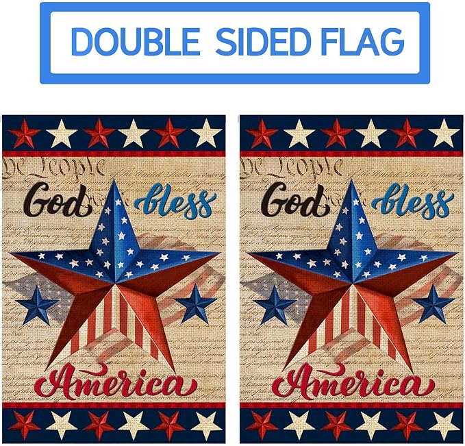Patriotic God Bless America 4th of July Garden Flag 12 x 18 Inch Vertical Double Sided Blue Red Star Independence Day Memorial Day Yard Outside Décor