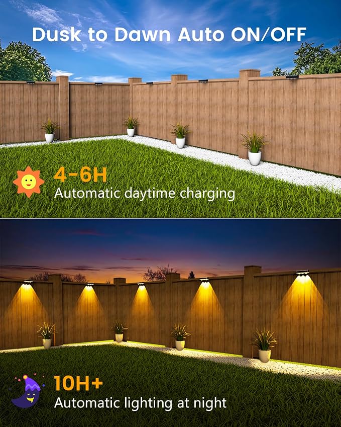 JOFIOS Solar Fence Lights Outdoor Waterproof Led, 1300mAh,16pack,6 inch Solar Lights for Fence with Warm White & RGB 8 Colors,Outdoor Solar Lights for Patio, Backyard, Deck, Railing (Black)