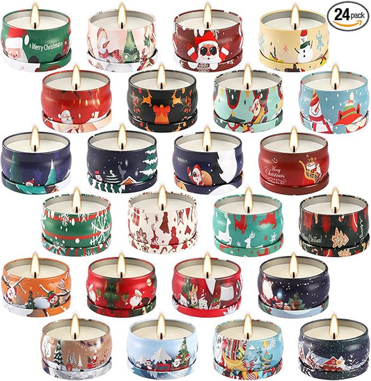24 Pack Christmas Scented Candles - Natural Soy Wax Advent Candles, Smokeless Clean Burning with Cotton Wick, 2.5oz Mini Jar Candles for Holiday Gifts, Home Decor & Christmas Party Favors