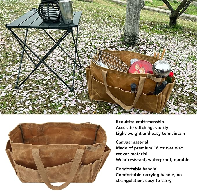 Diydeg Garden Tool Bag, Tool Bag Large Garden Tool Organizer Gardening Tote Bag Organizer Tool Storage Bag with Comfortable Carry Handle for Camping (Khaki)