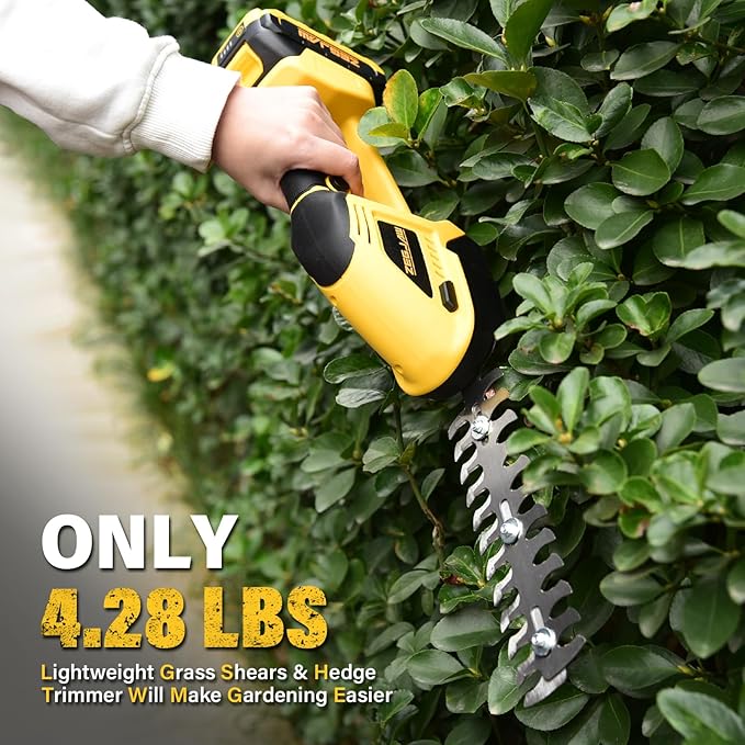 20V Cordless Grass Shear & Shrubbery Trimmer 2-in-1 Handheld Hedge Trimmer with 2.0Ah Battery and Fast Charger, Small Electric Bush Trimmer for Garden, Yard, Lawn Maintenance