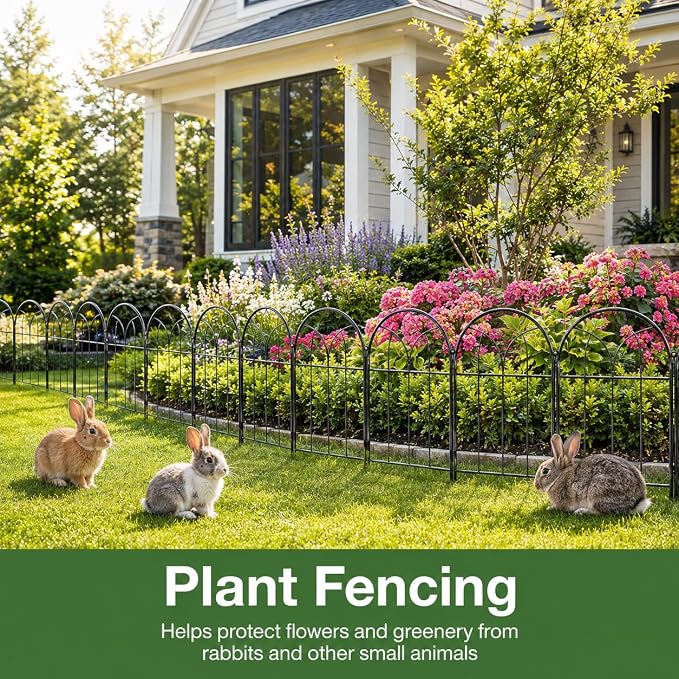 Decorative Garden Fence, 10 Panels, 16.5 in H x 10.5 ft L, No Dig Metal Border Edging for Flower Beds, Yard and Patio, Black Outdoor Barrier for Rabbits and Small Dogs