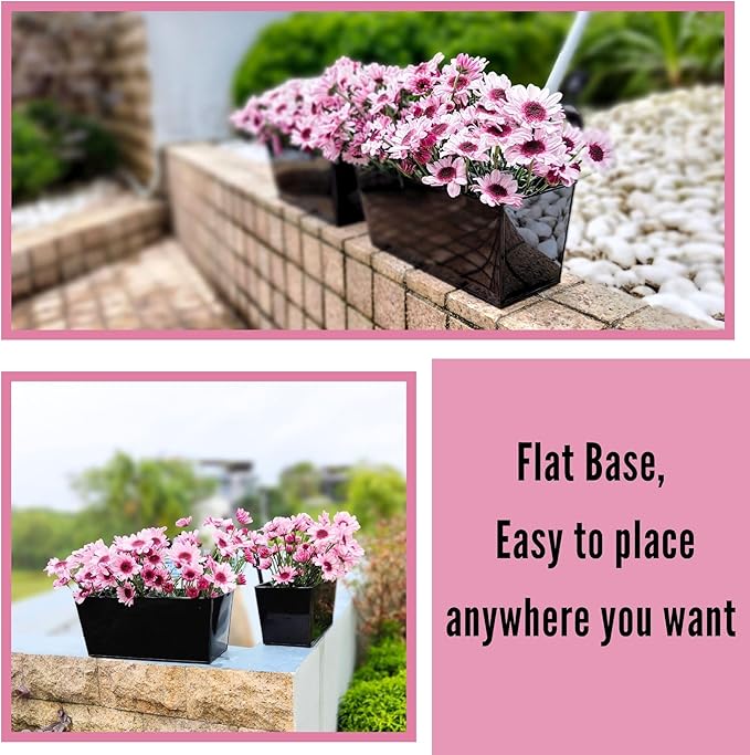 LaLaGreen Planter Box Outdoor (2 Pack, 12 Inch) Black Metal Rectangle Hanging Flower Pots, Balcony Deck Railing Fence Trendy Kitchen Strawberry Window Boxes Wall Planters for Fake Plant Holder Decor