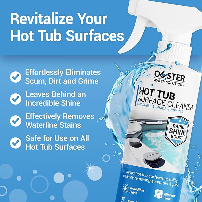 Bio Ouster Hot Tub Surface Cleaner - Hot Tub Cleaner for Inside Surface & Shell - For Standard and Inflatable Spas - Removes Dirt and Grime for a Sparkling Shine - Made in USA (16oz)