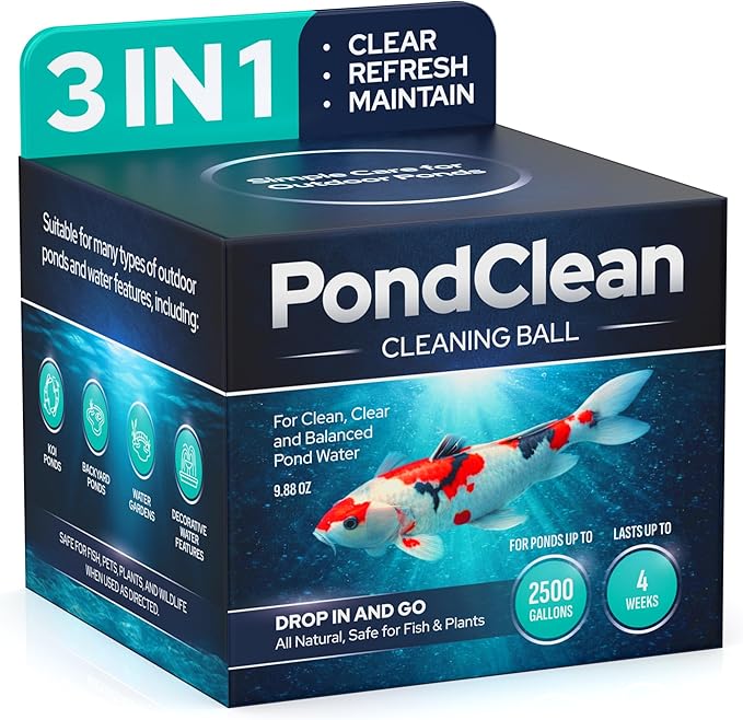 Natural Pond Care Ball – Easy Drop-in Maintenance for Outdoor Ponds and Water Features, Suitable for Fish & Plants, Up to 2500 Gallons – 4 Week Use