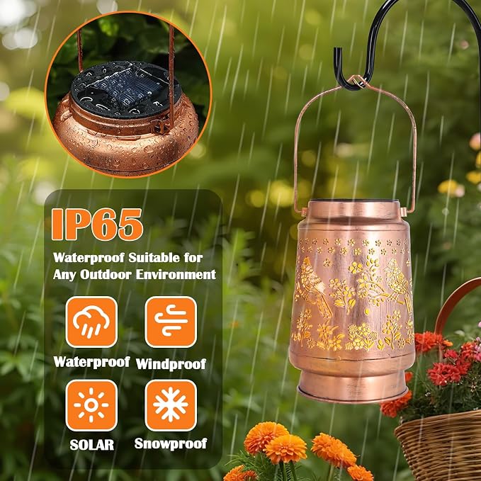 Cardinal Gifts for Woman Mom Cardinal Solar Lanterns Outdoor Waterproof - Metal Hanging Garden Decor with Red Bird, Memorial Sympathy Gift for Grandma, LED Yard Art for Patio Porch Pathway