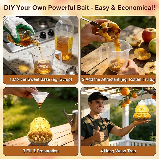 2 Pack Reusable Wasp Traps Outdoor Hanging with Baits, Bee Traps for Outside with Bait Attractant Refills Yellow Jacket Trap Carpenter Hornet Trap Wasp Catcher for Outdoors, Wasps Killer Garden, Farm