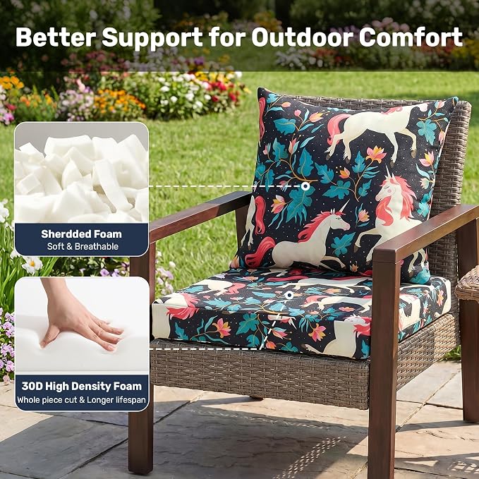 UNIKOME Outdoor Seat Cushions 19 X 19 Inch - Water-Resistant & Fade Resistant, Removable Cover Patio Furniture Cushions for Chair, Sofa, Couch, Wicker, Unicorn