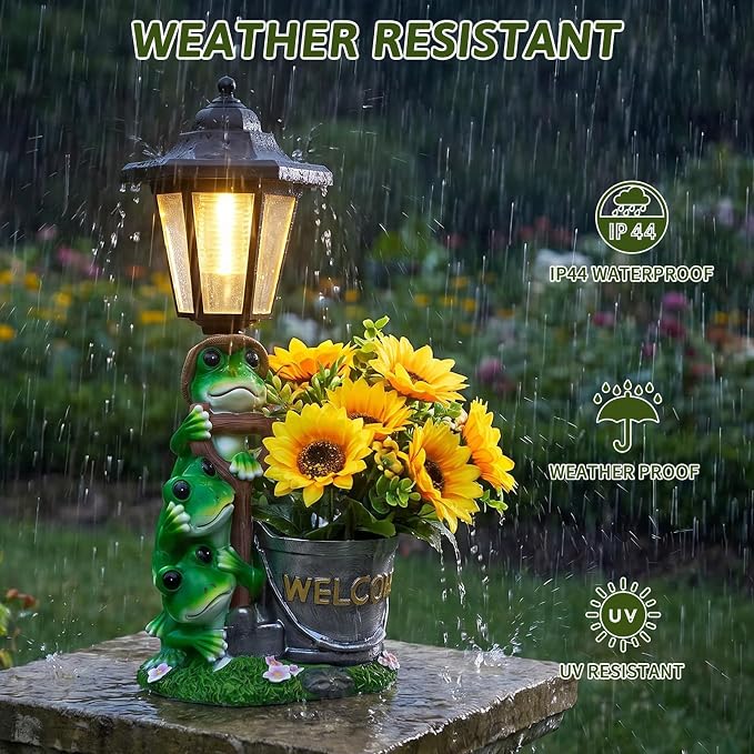 Solar Frog Garden Statue, Outdoor Decor with Flowerpot & Lantern Frog Figurine Lights for Yard Art Lawn Ornaments Porch Patio Balcony - Gifts for Housewarming Birthday