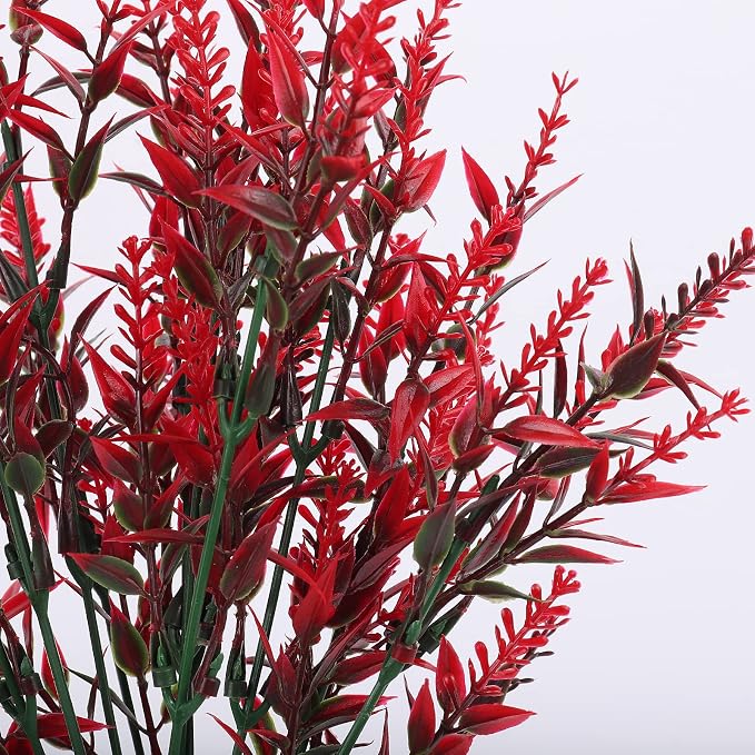 Artificial Outdoor Plants UV Resistant Artificial Greenery Lavender 20 Bundles UV Resistant Hanging Planter Flora Fence Indoor Outside Decor Wedding Table Flowers Arrangement Bouquet Filler(Red)
