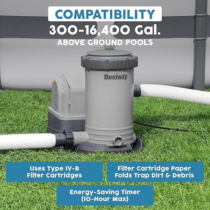 Bestway 2,500 GPH Filter Pump for Above Ground Swimming Pool with Type IV-B Cartridge, Adapter Accessories and Timer