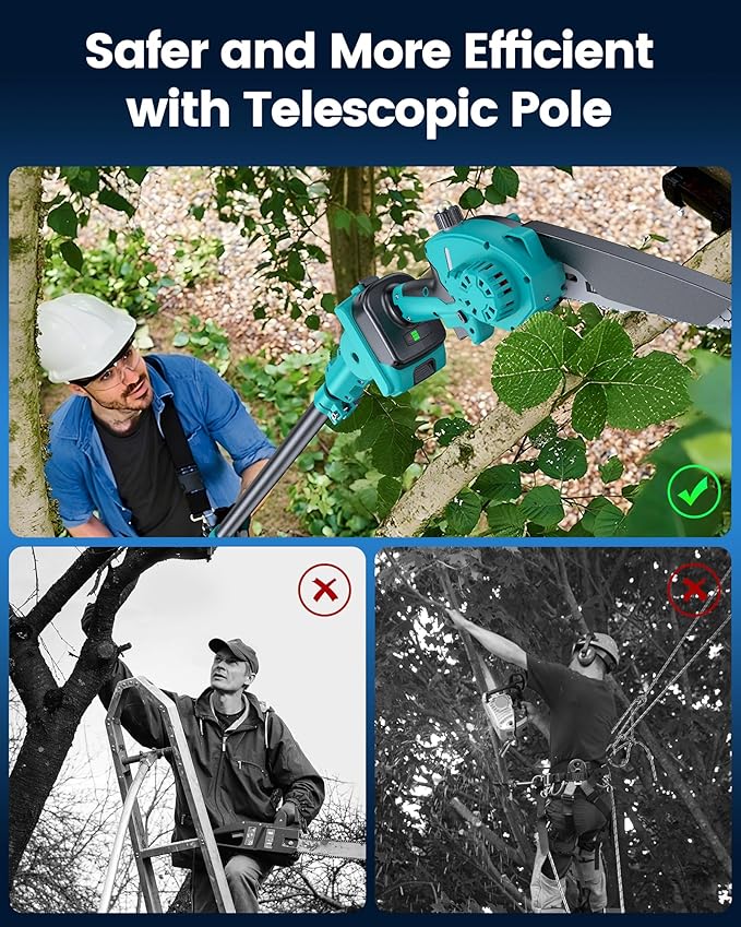 Pole Saws for Tree Trimming, 6" Brushless Mini Chainsaw Cordless with Extension Pole 2 Batteries, Electric Hand Held Chain Saw & Pole Pruner for Trimming Tree Limbs, Gardening Gifts for Mother's Day