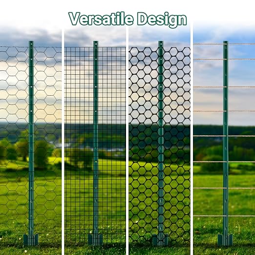 Metal Fence Posts 4.8 FT, 16 Pack Green Heavy Duty U Posts, No Dig T Posts for Fences Wire Mesh, Perfect for Temporary Fencing, Electric Fence Wire, Corner Anchor