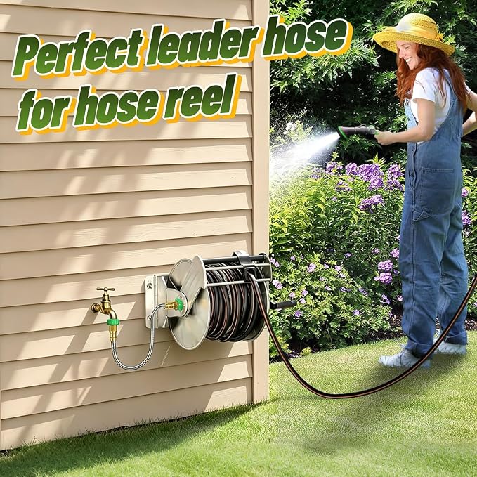 Short 2ft Garden Hose with 3/4'' Female to Female Connector - Metal Leakproof Leader Hose for Reel, Heavy Duty 304 Stainless Steel Flexible Water Pipe for Outdoor Garden Watering Car Pet Cleaning