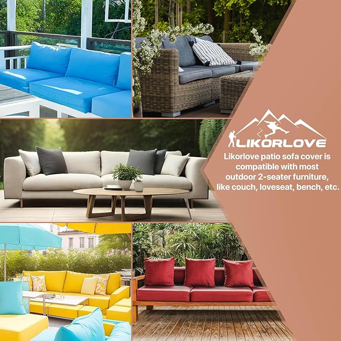 Likorlove Outdoor Couch Cover Waterproof, 60" Wx 34" Dx 30" H Patio Furniture Covers Waterproof, Windproof 2-Seater Sofa Cover Heavy Duty with Air Vent and Handles for Lawn, Backyard Deck, Black