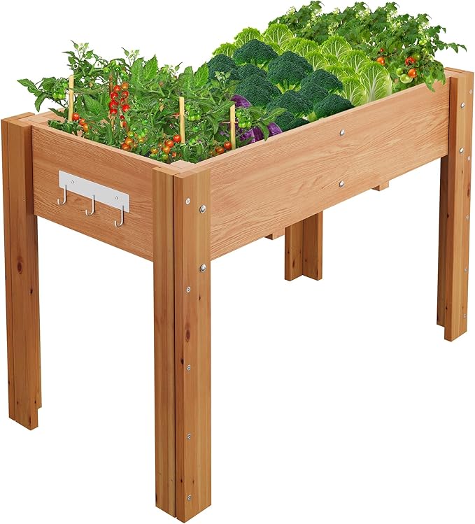 48x24x30IN Wooden Raised Garden Bed with Legs, Elevated Reinforced Large Planter Box for Vegetable Flower Herb Outdoor, Standing Growing Bed forGardening/Backyard/Patio/Balcony, Liner Included