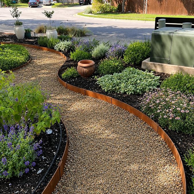 10-Pack Corten Steel Landscape Lawn Edging 4.5 inch Height, Rust Patina Finish Bendable Metal Strips, Hammer-in Edge Border - Yard Pathway Divider, 40 inch Each(33Ft Total), #LYLB45RT-US2