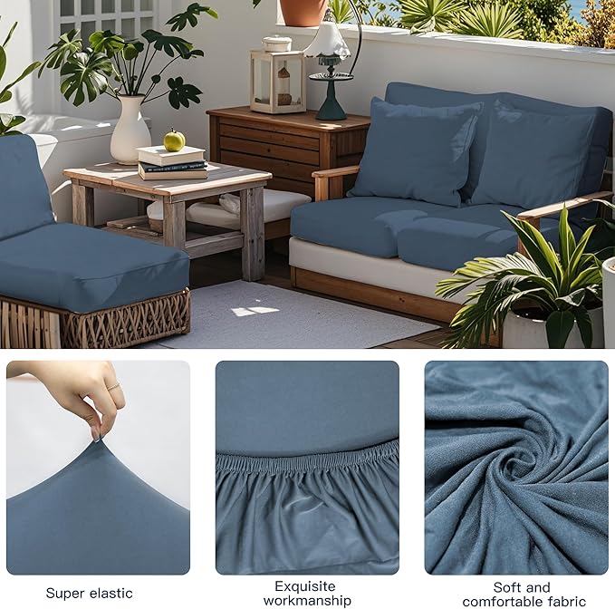 12-Piece Outdoor Cushion & Pillow Cover Set, 8 Seat Covers + 4 Pillow Covers, Stretch Patio Furniture Slipcovers for Sofa Sectional Chair