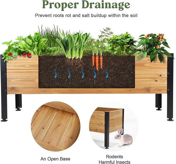 OIPRTGFJ Wood Rectangular Garden Planter Box Raised Garden Bed Outdoor,Planters for Outdoor Plants 37x13x15in Elevated Planter Box for Herbs Vegetables Flowers Great for Patio Deck Balcony