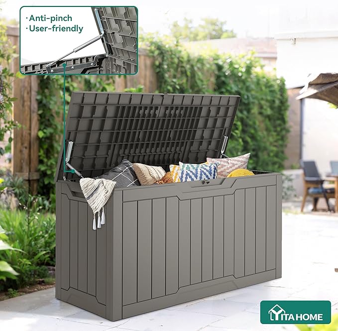 YITAHOME 80 Gallon Resin Deck Box, Outdoor Lockable Storage Box for Patio Furniture, Waterproof Patio Deck Box for Cushions, Pool Supplies, Sports Equipment and Garden Tools, Taupe