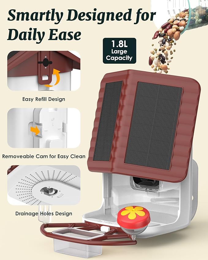 Bird Feeder with Camera Solar Powered, 2K Live Arrival Alert Auto Capture Video with 32GB TF Card, AI Identify Smart Camera Bird Feeder Ourdoor Backyard Gift for Mom Dad Birdlover, 2.4G WiFi