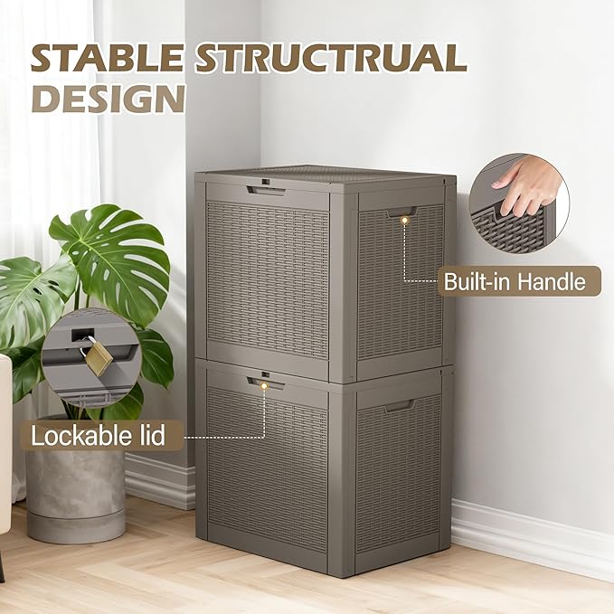 Outdoor Storage Box, 30 Gallon Deck Box with Lockable Lid, Waterproof Resin Storage Bin for Patio Furniture, Garden Tools, Cushions, Grey