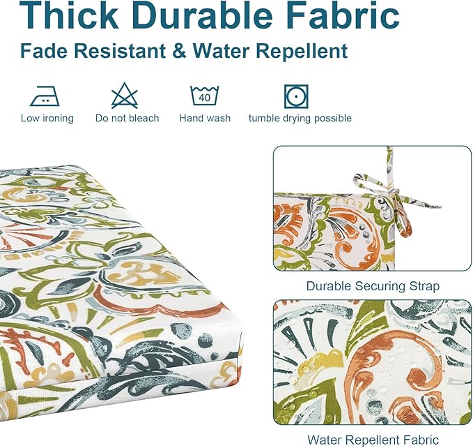 DYTXIII Set of 4 Outdoor Chair Cushions, Water Resistant 18.5"x16"x2" Square Seat Cushion for Patio Dining Chairs, High-Density Replacement Pads for Indoor Outdoor Furniture - Paisley Botanical