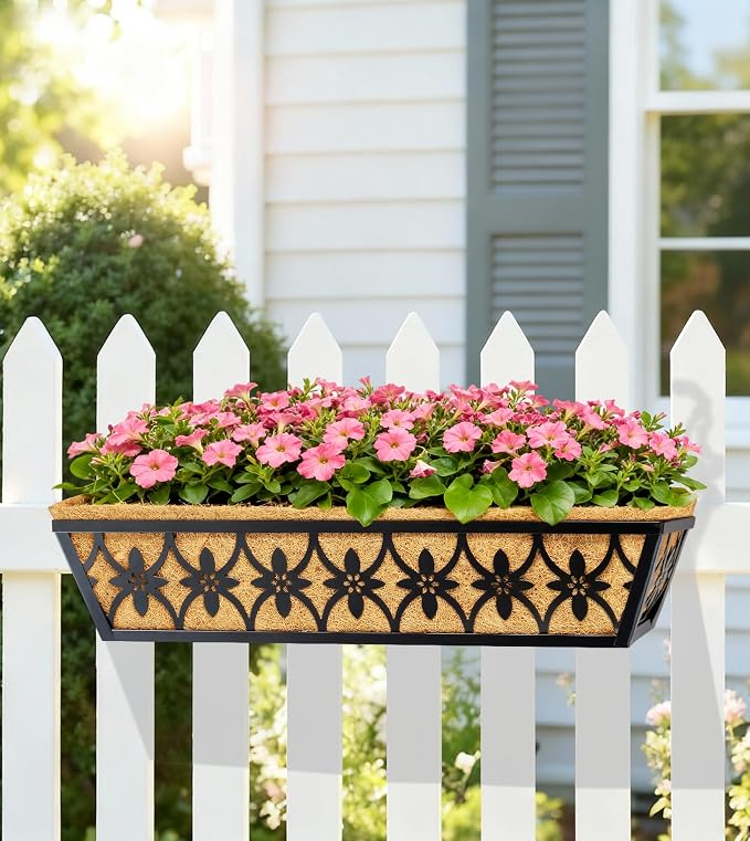 30 Inch Window Boxes Planters Railing Planter Box - 6 Pack Deck Railing Planter Boxes with Adjustable Brackets Coco Liners Balcony Planters Railing Ha