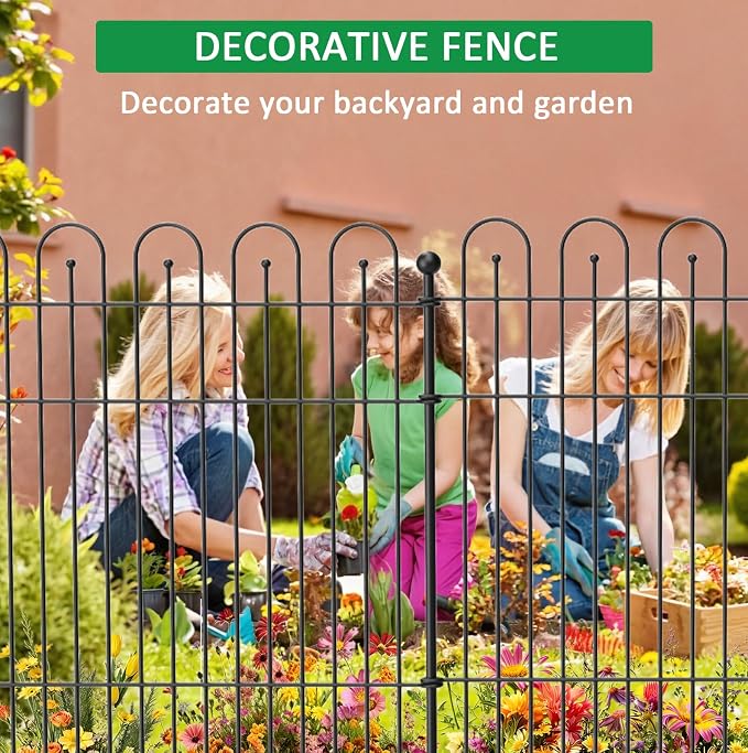 10 Panels Garden Fence Animal Barrier, 32 in (H) x23.6ft (L) Decorative Garden Fence, Rustproof Metal No Dig, Tall Garden Fencing, Dog Fence Outdoor for Yard, Patio