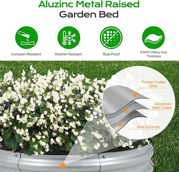 Aoodor 9" Tall 30" Metal Raised Garden Bed, Outdoor Planter Box and Raised Garden Kit for Vegetables, Flowers, Arugula and Herbs, Silver