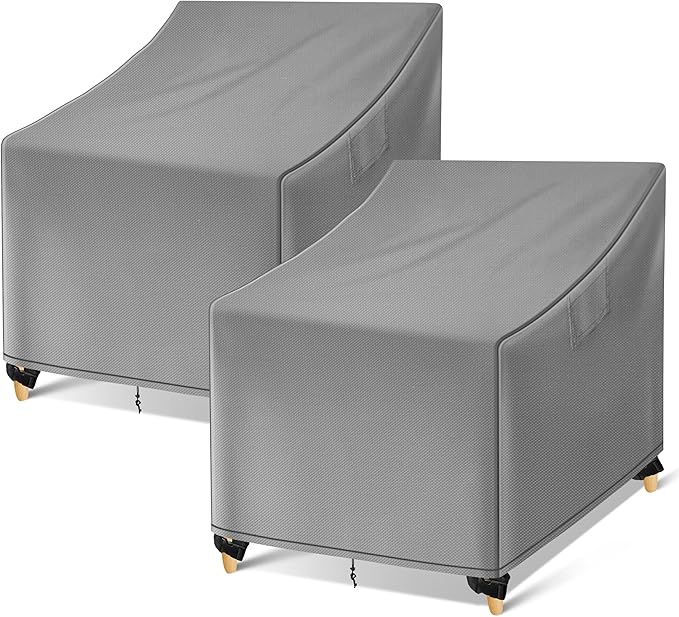 WLEAFJ Outdoor Adirondack Chair Covers Waterproof, Gray Lawn Patio Furniture Covers, Heavy Duty Wicker Garden Sofa Chair Cover, 2 Pack - 32" W x 37" D x 36" H