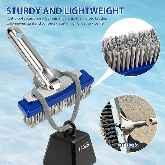 5-Inch Pool Brush Head - Combo Nylon & Stainless Steel Wire Bristles, Heavy Duty Metal Pool Brushes for Extra Scrubbing Power, for Cleaning Inground Pool Tiles, Concrete, Walls, Floor, Steps, Corners