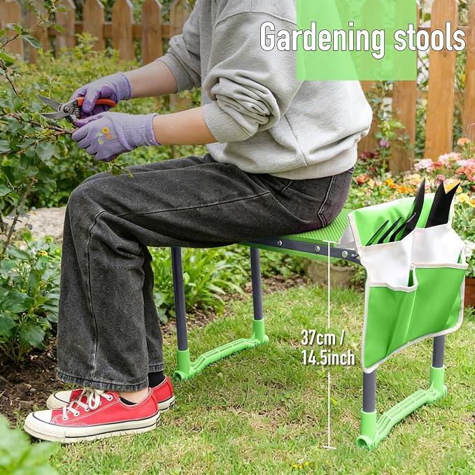 Folding Garden Stool and Kneeler, Heavy Duty Garden Kneeler and Seat, Kneeling Device for Gardening, Gardeners and Seniors (Green)