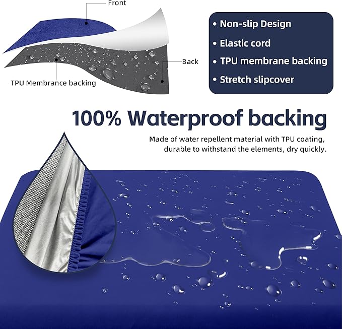 8Pcs Patio Cushion Covers,Outdoor Cushions Covers,Stretch Cushion Covers Replacement, Washable and Reusable Furniture Protectors(Lake Blue)