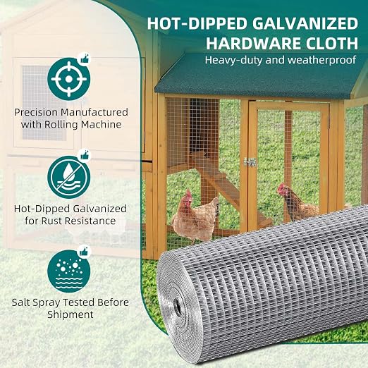 Hardware Cloth 1/4 inch 16in X 25ft Galvanized Welded Wire Mesh Roll, 23 Gauge Chicken Wire Fence, Snake Gopher Barrier Garden Fencing Rabbit Cage Netting