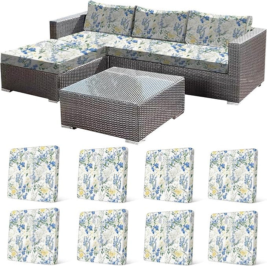CALBODE 8 Pcs Stretch Outdoor Seat Cushion Covers, Washable Chair Seat Cover for Patio Furniture Cushions Soft Indoor and Outdoor Couch Cover Replacement (Bluebell, Cover Only)