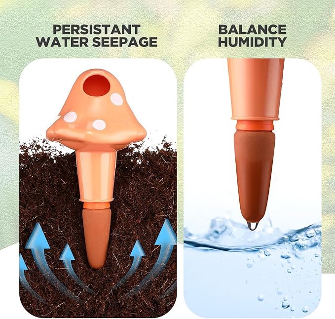 Funnymoom 8 Pack Terracotta Self Watering Spikes Mushroom Shaped Plant Watering Globes Automatic Planter Insert Stakes Device for Indoor Outdoor Plants