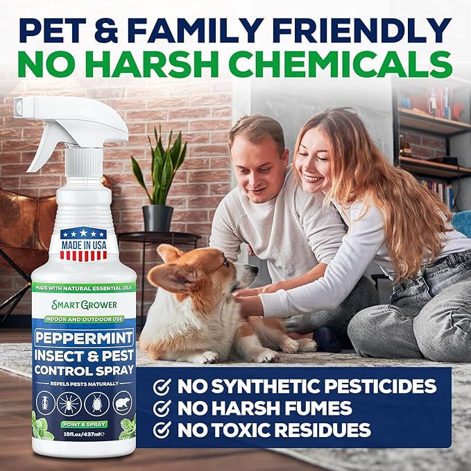 Peppermint Oil Spray for Insect and Pests, Rodents, Mice, Bugs, Spiders, Ants, Wasps - All Natural Pest Control Repellent for Home Indoor Outdoor Garden, Maximum Strength, Ready to Use, 16 FL OZ