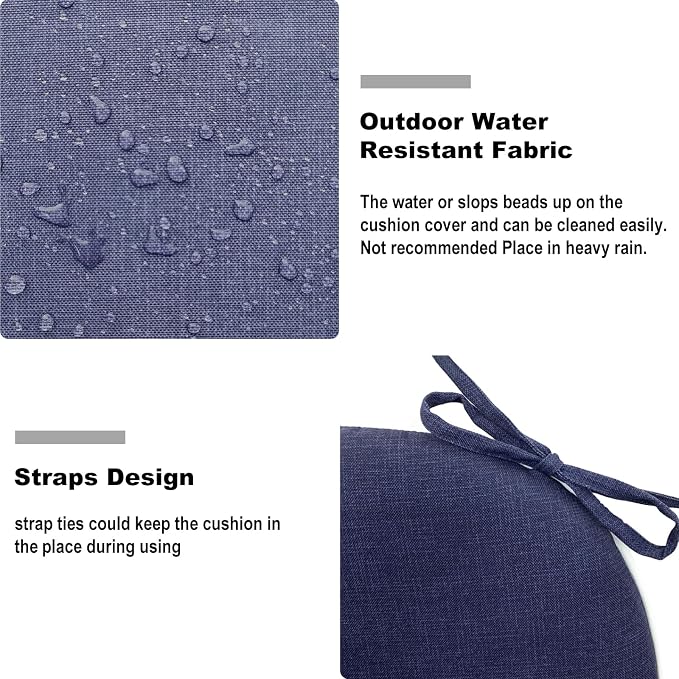 DYTXIII Set of 4 Outdoor Chair Cushions with Ties,Water Repellent Patio Chair Pads 17"x 16" for Outdoor Furniture,Round Corner Seat Cushions for Garden Yard Kitchen Textured Navy