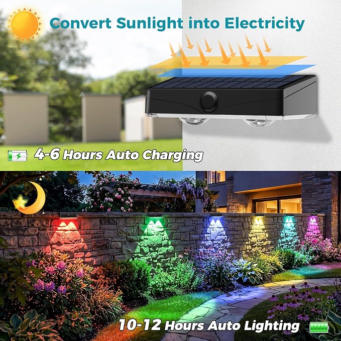 kolpop 6 Pack Solar Fence Lights Outdoor,11 Modes & 9 Colors Fence Lights Solar Powered,IP65 Waterproof, 60LM LED Solar Lights for Patio,Backyard,Outside,Railing,Wall,Nighttime,Party
