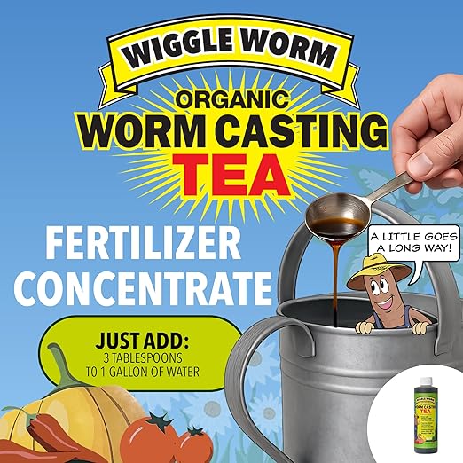Wiggle Worm Combo Package – 8oz Organic Pure Worm Casting Tea Fertilizer Concentrate and 40lbs Worm Egg Material Raised Bed Mix Plus for Planting and Fertilization of Indoor and Outdoor Plants