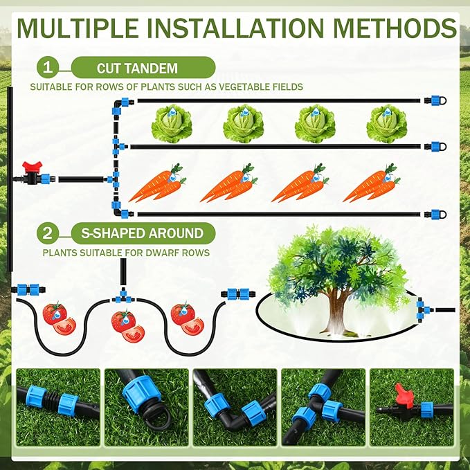 Tondiamo 500 ft 5/8 Inch Drip Tape Irrigation Tubing Kit 16 Mil 6" Spacing Hose Garden Landscape Irrigation System Automatic Equipment for Farms
