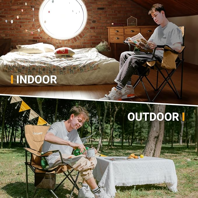 KingCamp Heavy Duty Oversized Comfy Folding Outdoor Portable Lawn Adults Bag Chair with Cooler for Outside Camp, Sports, Picnic, Stadium…