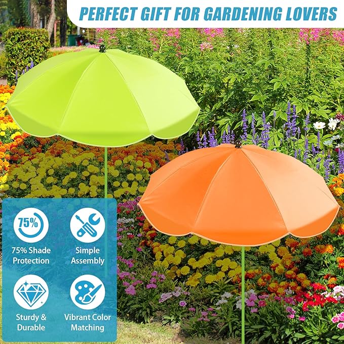 Axcoix 2 Pack Upgraded Plant Umbrellas for Outdoor Plants, 26" Larger Garden Plant Umbrella Shade with Adjustable Angle, 43.4" Higher Sun Shade for Plants, Potted Plant, Garden Beds (Green, Orange)