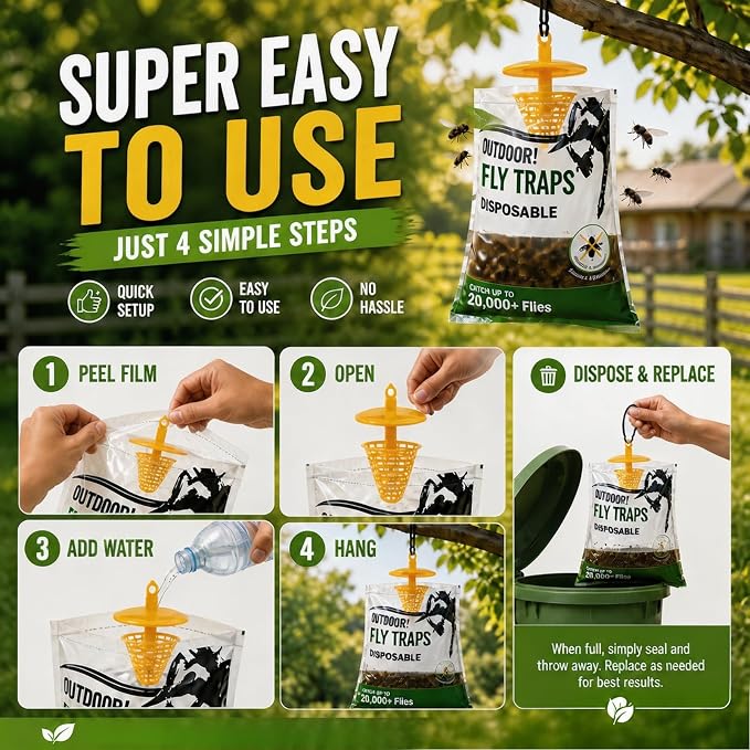 9 Pack Fly Traps Outdoor Hanging Add Water - Portable Fly Catcher Outdoor Flying Insect Trap Fly Traps for Ranch/Barn/Patio/Campsite/Trash