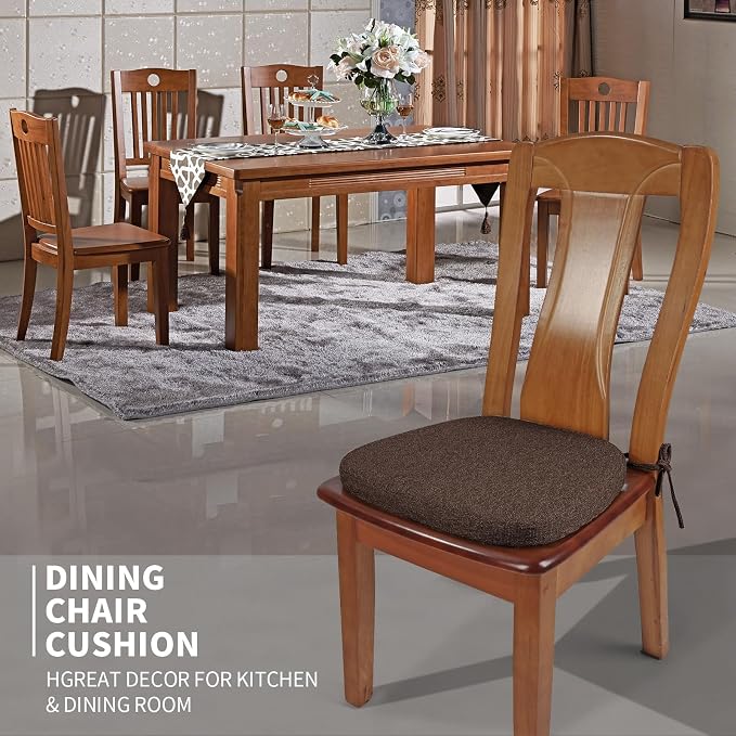 SINOSSO 4 Pack Memory Foam Chair Cushions for Dining Chairs, Friendly Woven Fabric 16" U-Shape Comfortable Kitchen Chair Pads, Removable Slip Resistant Seat Cushions (Set of 4, Dark Brown)