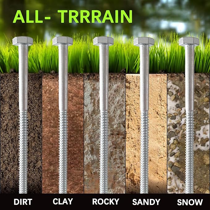 12pcs 3/8 x 12 inch Heavy Duty Camping Ground Anchors, Non-Rust Tent Stakes Screw in Kit for Securing Animals, Trampoline, Carports, Canopies, Sheds, Swing Sets, Ground Anchors for High Winds