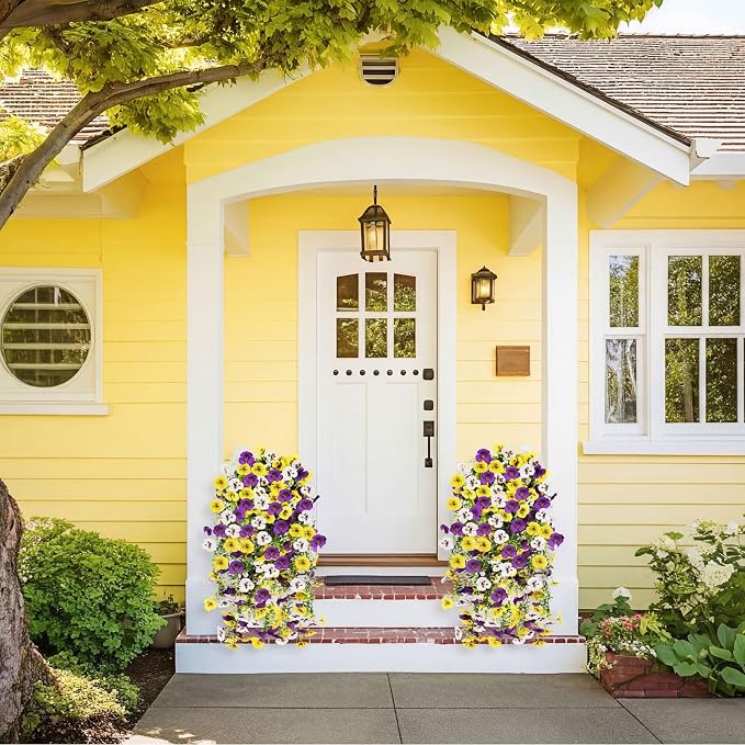 Giegxin 12 Pcs Artificial Hanging Pansy Flowers, 30 Inch Faux Pansies UV Resistant Plastic Hanging Plants for Outdoor Spring Summer Decor, for Porch Patio Garden Window Home (Yellow,White,Purple)