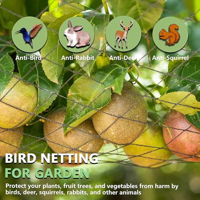 Bird Netting for Garden 25 x 100 FT Heavy Duty Black Garden Netting for Fruit Trees, Chicken Coop, Pond, Blueberry Bushes, Poultry & Deer Netting, HDPE Plant Protection Net Fence with Ties